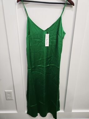 Green Satin Slip Dress